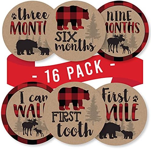 6 Reverzibilni Lumberjack zidni dekor otisci vrtić, 16 mjesečne naljepnice za prekrete za bebe, ukrasi
