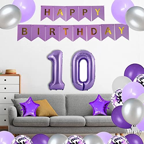 Yujiaonly Desert Rođendanski ukrasi Ljubičasta sretan rođendan papir Baner Purple 40inch Broj 10 Sretan rođendan