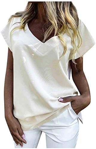 Majice za žene ljetni trendi jednobojni V vrat tuniki vrhovi ležerni kratki rukavi labavi Osnovni majica