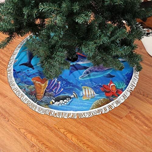 Blue Ocean Christmas Drvo suknje, Xmas Tree suknje Mat sa reselom za odmor za praznične vjenčanje Dekor