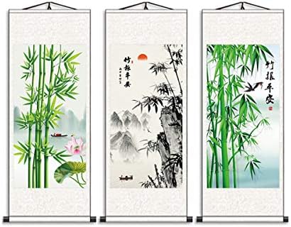 Zzooi Kineski Sretni Slikarski Šaran Bambus Zid Umjetnički Viseći Svileni Svitak, Feng Shui Decor