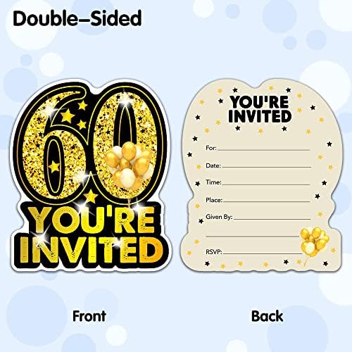RZHV 15 pakovanje Gold i crni 60. rođendani u obliku rođendana sa kovertama za odrasle, smiješna rođendanska