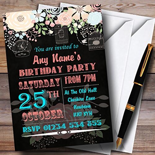 Vintage Shabby Chic Chalk stil Birdcage Birthday Party Personalizirane pozivnice