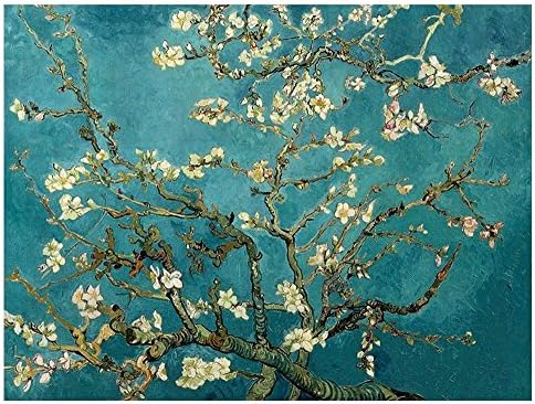 Alonline Art - Badem cvijet Vincent Van Gogh | Crna uokvirena slika tiskana na pamučnom platnu, pričvršćenu