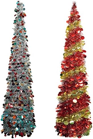 Srebrna i crvena i zlatna božićna drveća, 5ft pop up olovka Tinsel stablo.