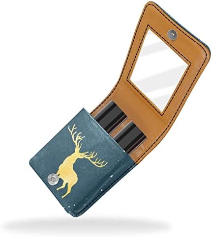 ORYUEKAN Mini torba za šminkanje sa ogledalom, torbica za kvačilo od umjetne kože, Božićna Zlatna Elk pahuljica