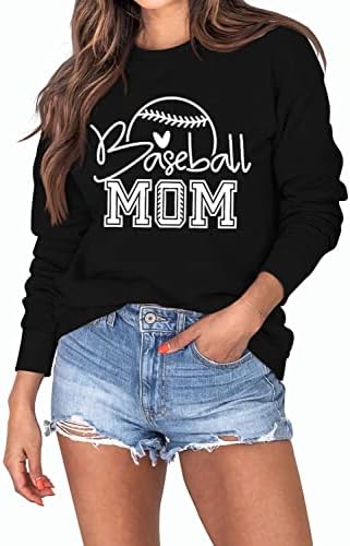 Žene Dukseri za bejzbol mama Pismo Ispis dugih rukava grafički grafički vrhovi pulover Ležerne majice Mama