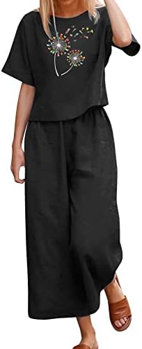 Posteljina 2 komada za žene Ljetne casual široke pantalone za noge i majica za kratke majice kratki rukav