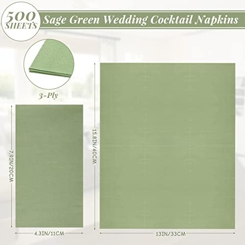 500 pakovanja žalfije zelene salvete 3-slojne papirne koktel salvete za jednokratnu upotrebu za večeru