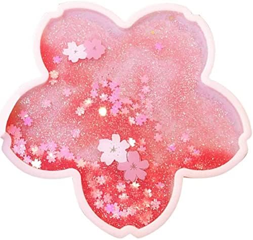 Sakura Glitter Coaster,romantični Sakura živi pijesak roze kafe Heatpad Vodeni podmetač, slatki