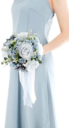 Floinla Dusty Blue Wedding Buketi za mladenke djeveruše umjetni ruže Cvijeće mladenke za rustikalni