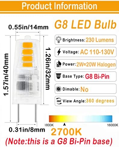 Lamsky G8 LED sijalica 2W, G8 halogena sijalica 20w ekvivalentna, 2700k topla bijela ne-zatamnjiva,