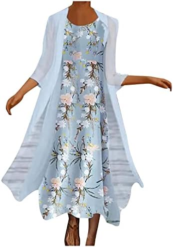 Fragarn Nove proljeće i ljetne haljine, ženska casual moda Ispis O-izrez srednje dugačka dugačka