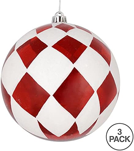 Vickerman 6 Crvena lopta sa bijelim dijamantskim sjajnim božićnim ukrasom, Set od 3
