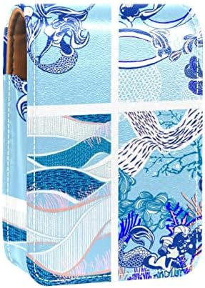 ORYUEKAN ruž za usne sa ogledalom slatka prenosiva torba za šminkanje kozmetička torbica, plava Vintage Ocean Waves Mermaid