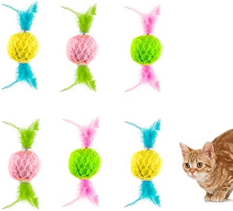 FuninCrea 6 pakovanja loptica za mačke, 2 inča meke igračke za mačju metvicu lopte sa perom, plišane interaktivne