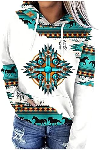 Ruziyoog Casual Hoodies za žene Western Aztec etnički stil pulover Tops Dugi rukav geometrija Print dukserica
