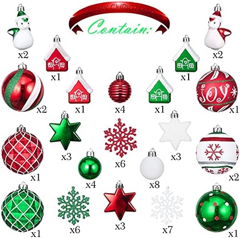 Valery Madelyn Božić Lopta ukrasi dekor, 60ct tradicionalna crvena zelena bijela Shatterproof božićno