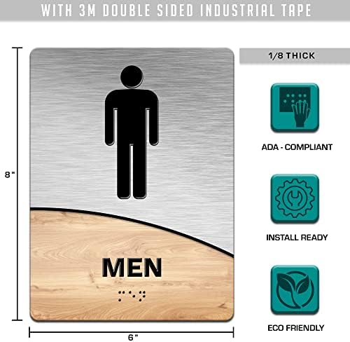 Moderni uredski znak za toalet - muškarci - 6 X8 četrični čelik + drvo - ADA kompatibilan
