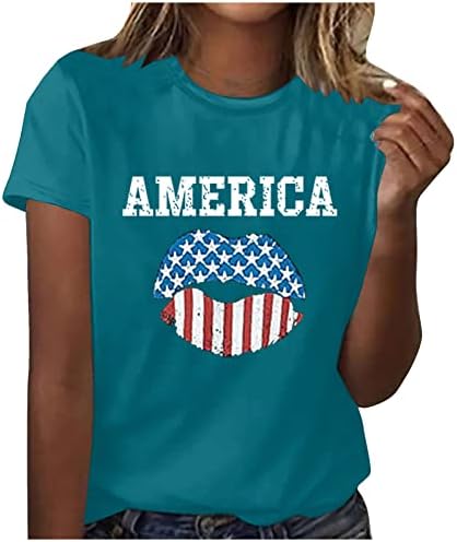 Ženska majica za okruglog vrata Američka zastava vrhovi za usne Moderna ugrađena 2023 ljetne majice kratkih