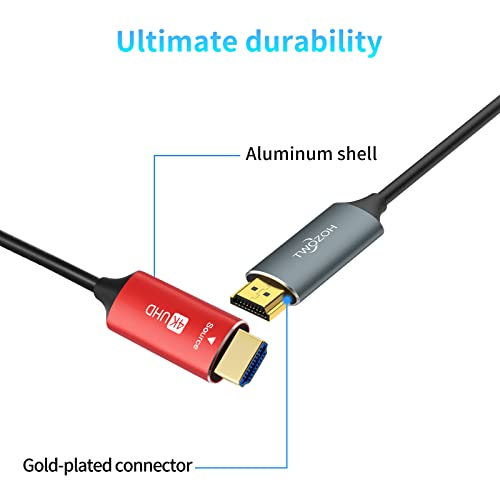 Twoh HDMI vlakna optički kabel 60ft, dugi 4K vlakno HDMI kabel nosači 4k @ 60Hz / 18Gbps
