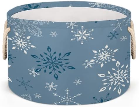 Božićne plave snježne pahulje Velike okrugle košare za skladištenje basketa za pranje rublja sa ručkim košarom