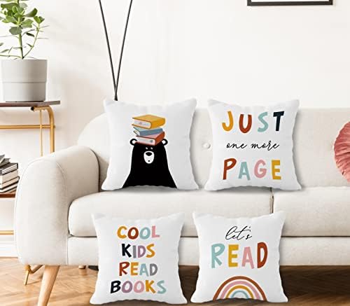 Fulsoe Cool Kids Pročitajte knjige Šarene umetničke bacanje jastuk za jastuk 18 X18 Set od 4,