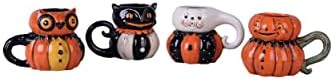 Transpac Pumpkin, Ghost, Cat i Sow Lik 10 unce Dolomite keramički Halloween Congween set za kavu od 4