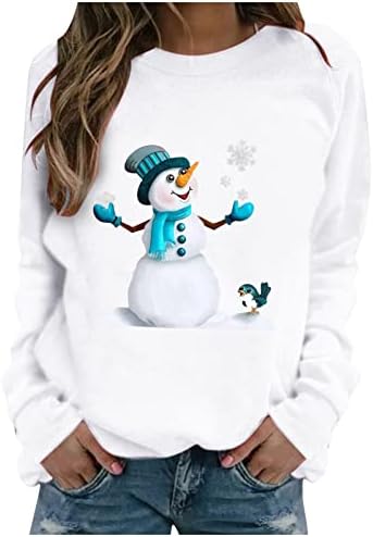 Božićna dukserica Ženska Crewneck Dugi rukav Xmas Snowman Print Tes Ters Bluza Pulover Osnovni klasični
