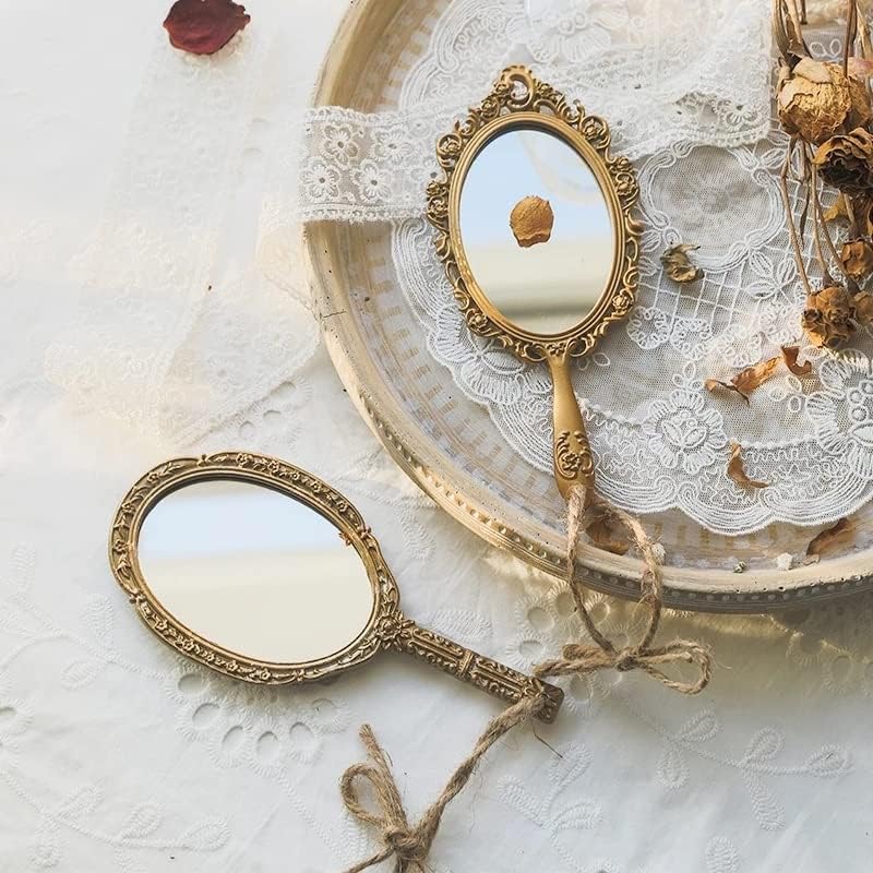 WODMB Vintage prijenosno ogledalo za šminkanje zlatne princeze u evropskom stilu ručno okruglo