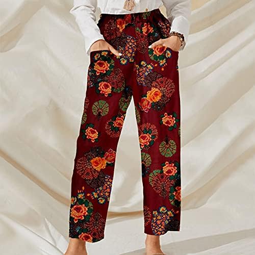 YALFJV rastezljive radne pantalone ženske štampane džepne pantalone ženske Casual Waist Elastic Flower