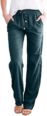 Ženske pamučne platnene pantalone visokog struka jednobojne elastične čekane pantalone udobne ravne nogavice