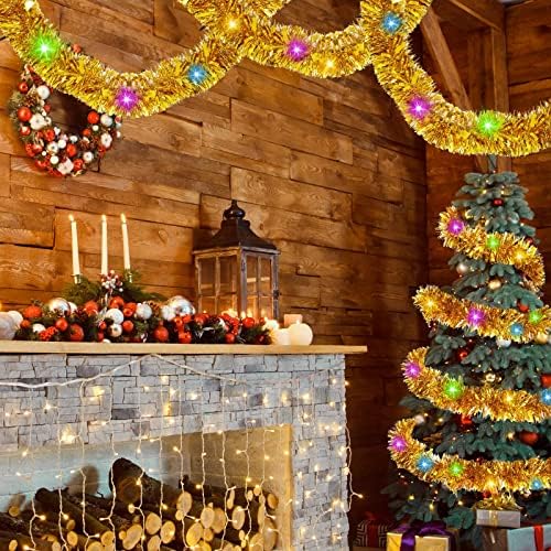 50 stopa Božićni prelit Tinsel Garland sa 65,7 ft bajke String Svjetla visi metalik Garland