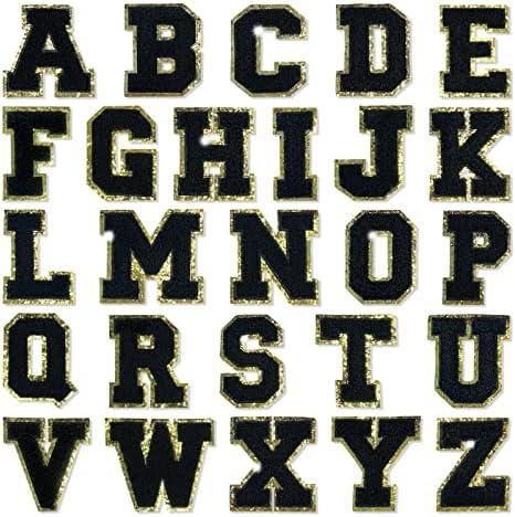Tizikcon 26pcs Chenille crno engleski slovo A-Z, alfabet blista zakrvane džemper sa šivanjem / gvožđe na patch-u