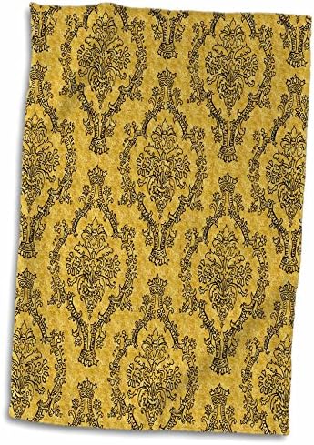 3D Rose Prilično vintage senf žuti i crni Damask uzorak TWL_210766_1 ručnik, 15 x 22, višebojni