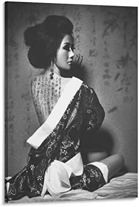 Vintage crno-bijela japanska gejša Poster Azijska djevojka tetovaža zidna Umjetnost japanska
