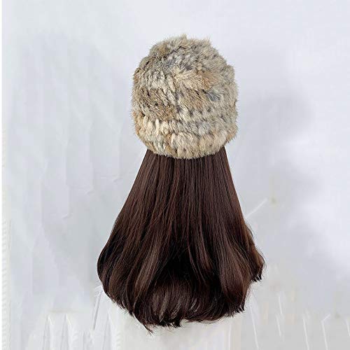 KLKKK šešir perika za žene Sintetička duga voda kovrčava zima sa širokim obodom perika sa šeširom All - in-Wig