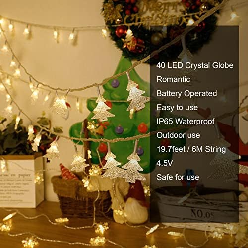 AUAUY svjetla za božićnu jelku, 40 LED 19.6 FT Božić svjetla na baterije 2 načina rada, vodootporna Vanjska svjetla