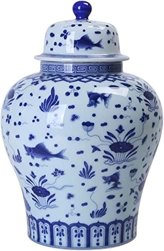 CNPRAZ ukrasni keramički đumbir sa poklopcem, antikni plavi i bijeli porculanski hram jar, Kina Ming