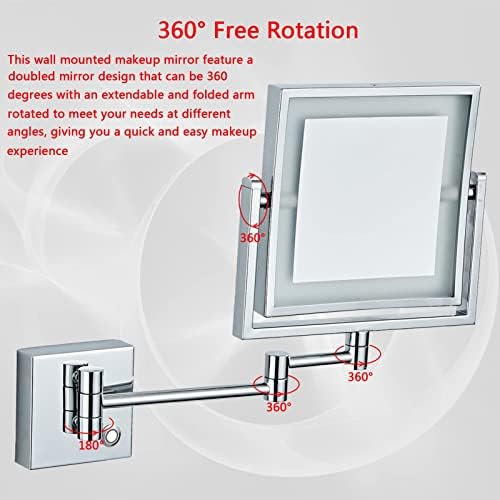 LED zidno ogledalo za šminkanje, Kozmetičko ogledalo koje se okreće za 360°, dvostrano ogledalo za uvećanje