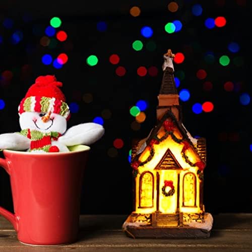NUOBESTY Božić seoske kuće Set, 2kom svjetlosni Božić Scene selo Resin Božić kuća upaliti Božić ukras stolnih ukrasa