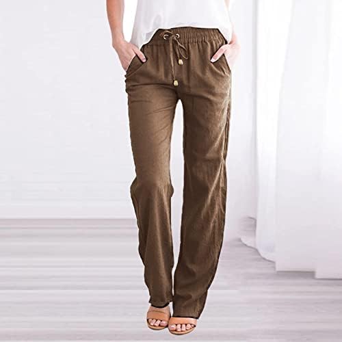 Pamučne lanene pantalone za žene Ležerne letnje pantalone sa džepovima široke vezice čiste