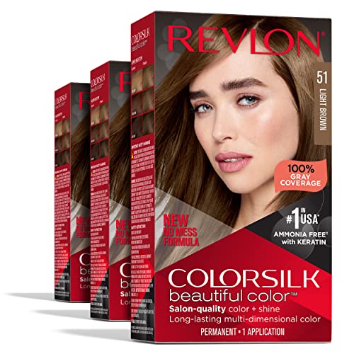 Trajna boja kose Revlon, trajna smeđa boja za kosu, Colorsilk sa sijedom pokrivenošću, bez amonijaka,