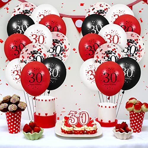 30. LaTex rođendanski baloni, 16pcs crveni crni baloni 30. rođendana, crveni crni ukrasi za rođendan, baloni