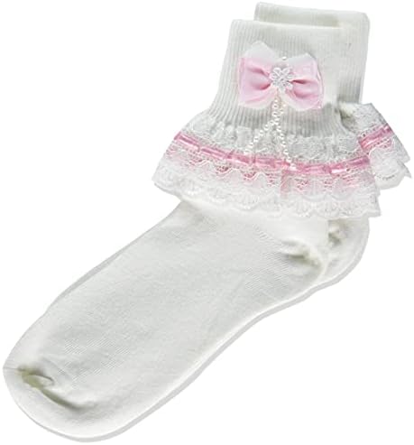 Prilično me, Sjedinjene Države djevojke Dvostruki sloj pamučni frilly čipke ruffle čarape sa lukom i biserima