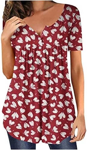 Ženska koža Trpučka tunika vrhovi kratkih rukava labava Flowy Henley majice slatke cvjetne ležerne majice