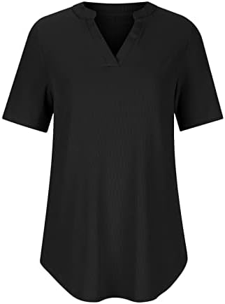 Workout Tops za žene labave kratke rukave ljetna majica V-izrez blok u boji čvrsta Casual Dressy bluza