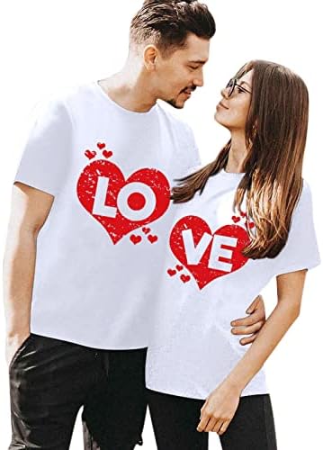 Znne ženske ležerne vrhove Sweet Valentinovo Jednostavna majica Komforni kratki rukav Par Crewneck bluza