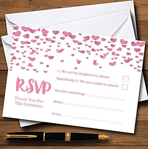 Pink Heart Confetti personalizirane RSVP kartice