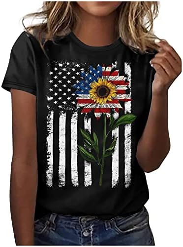 Tinejdžerke Tees kratke rukave bluze Tshirts posada vrat Američki prugasti suncokret cvjetna grafika